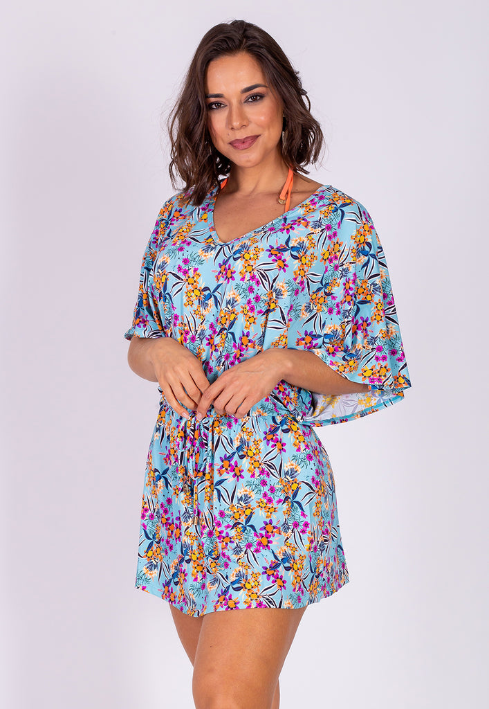 AB Beachwear Bio Cover Up Kaftan Copacabana Floral Blue Print